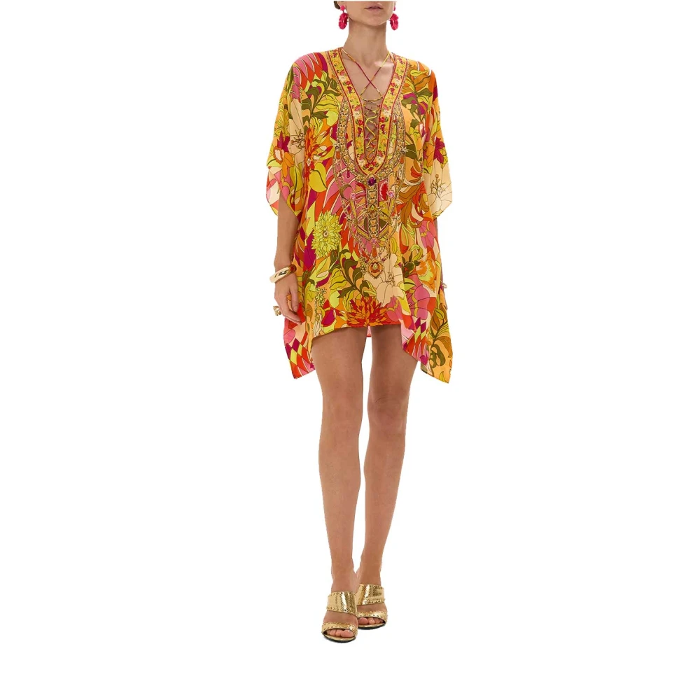Camilla Retro Bloemen Lace-Up Kaftan Multicolor Dames