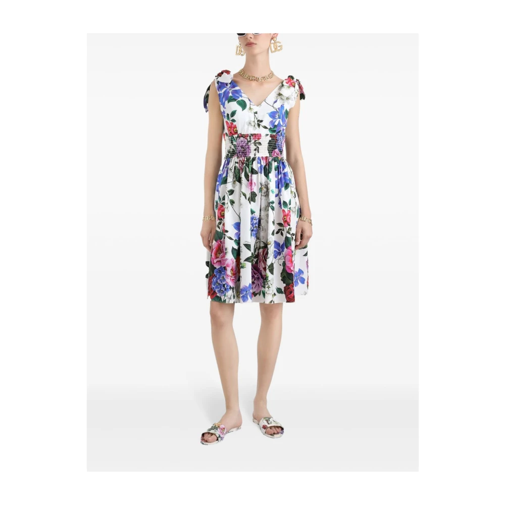 Dolce & Gabbana Witte V-hals Mouwloze Jurk Multicolor Dames