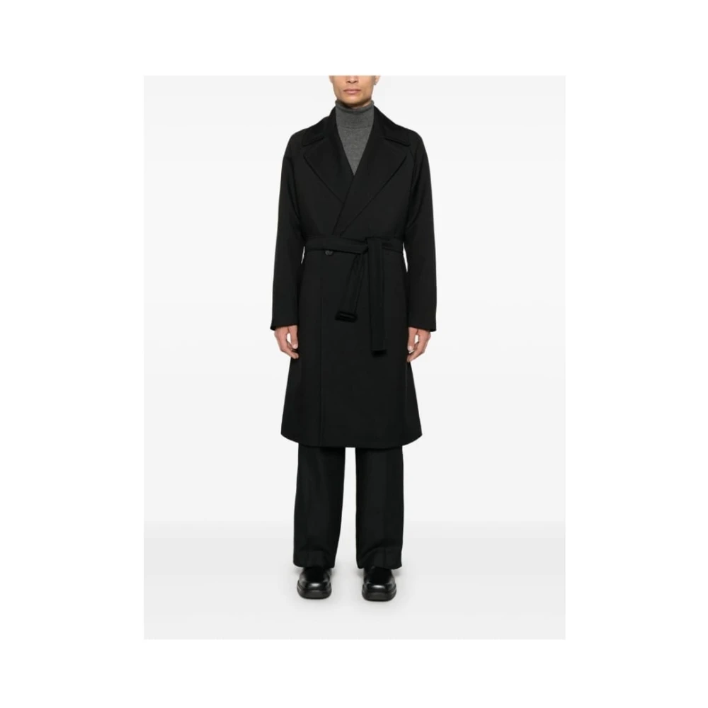 Hevo Dubbelbreasted Zwarte Jas Brindisi Stijl Black Heren