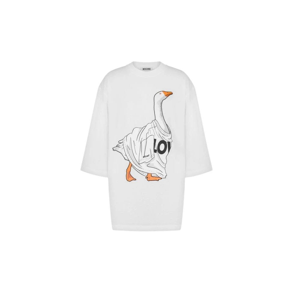 Moschino Unisex White Cotton Jersey T-Shirt Goose