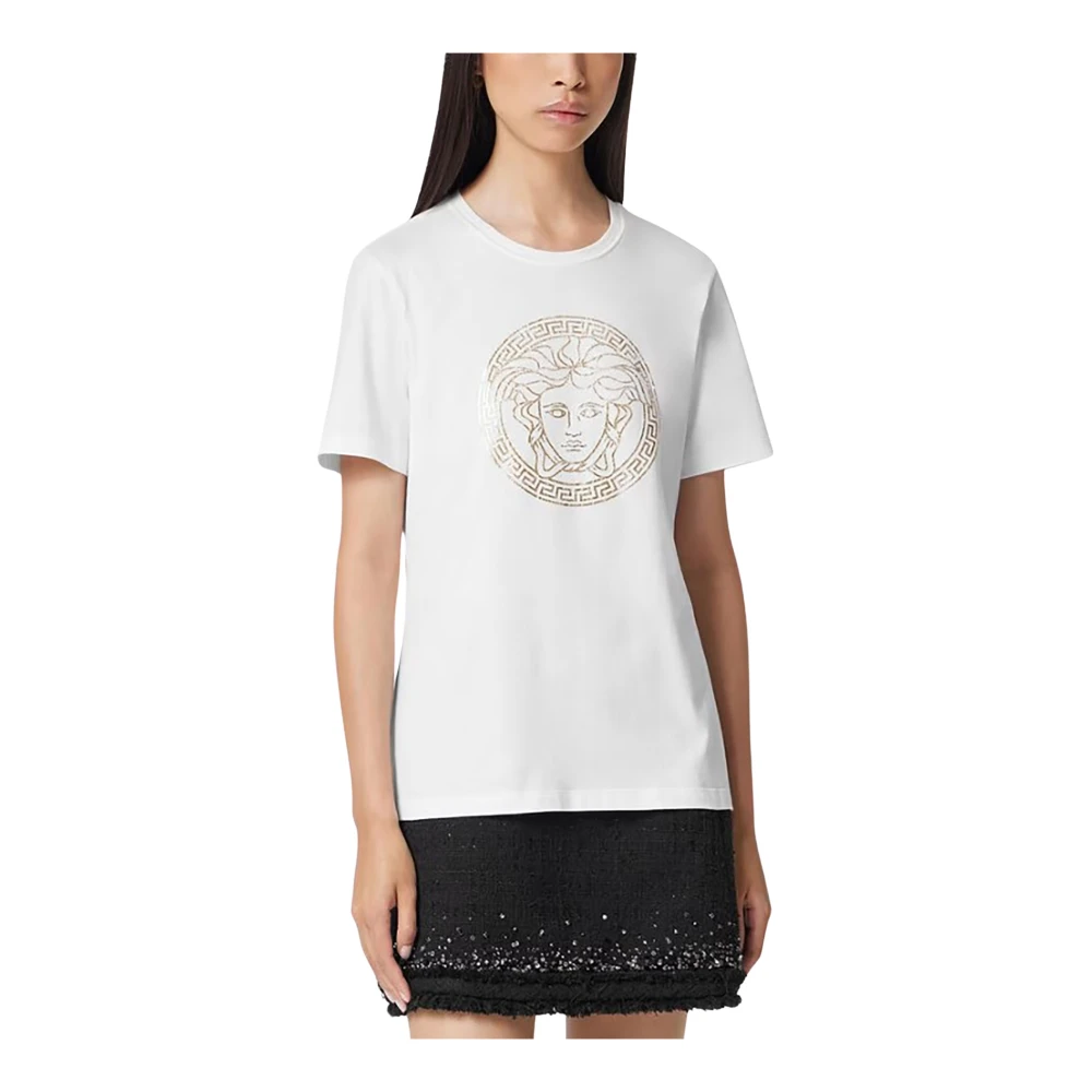 Versace Bedrukt Logo T-Shirt White Dames