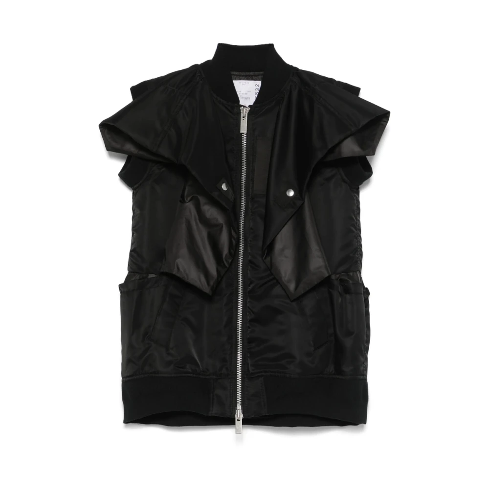 Sacai Zwart Rits-Front Paneel Vest Black Dames