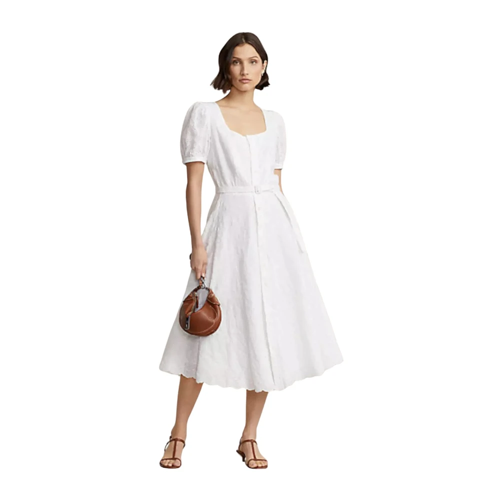 Ralph Lauren Witte Linnen Midi Jurk White Dames