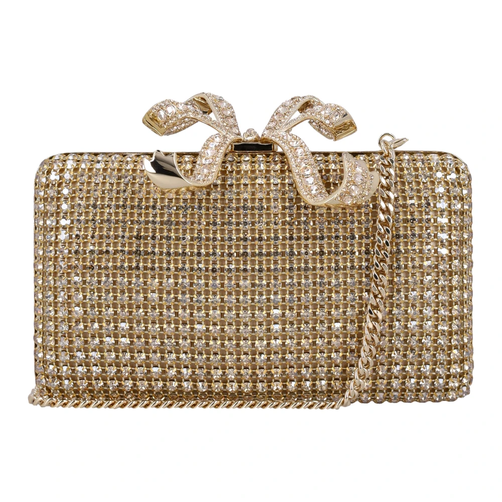 Self Portrait Gouden Kristal Box Clutch Handtas Yellow Dames