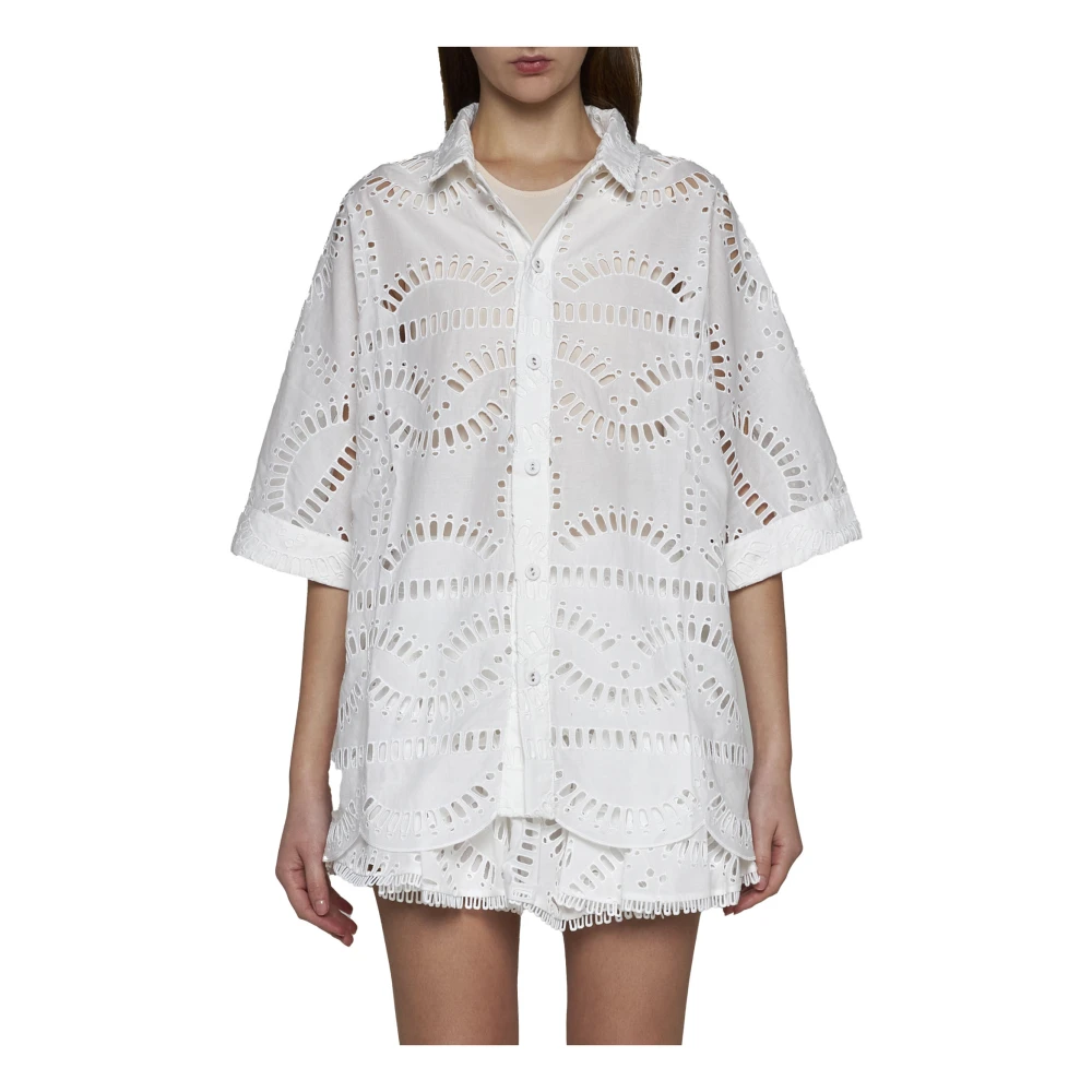 Charo Ruiz Ibiza Witte Broderie Anglaise Overhemd White Dames
