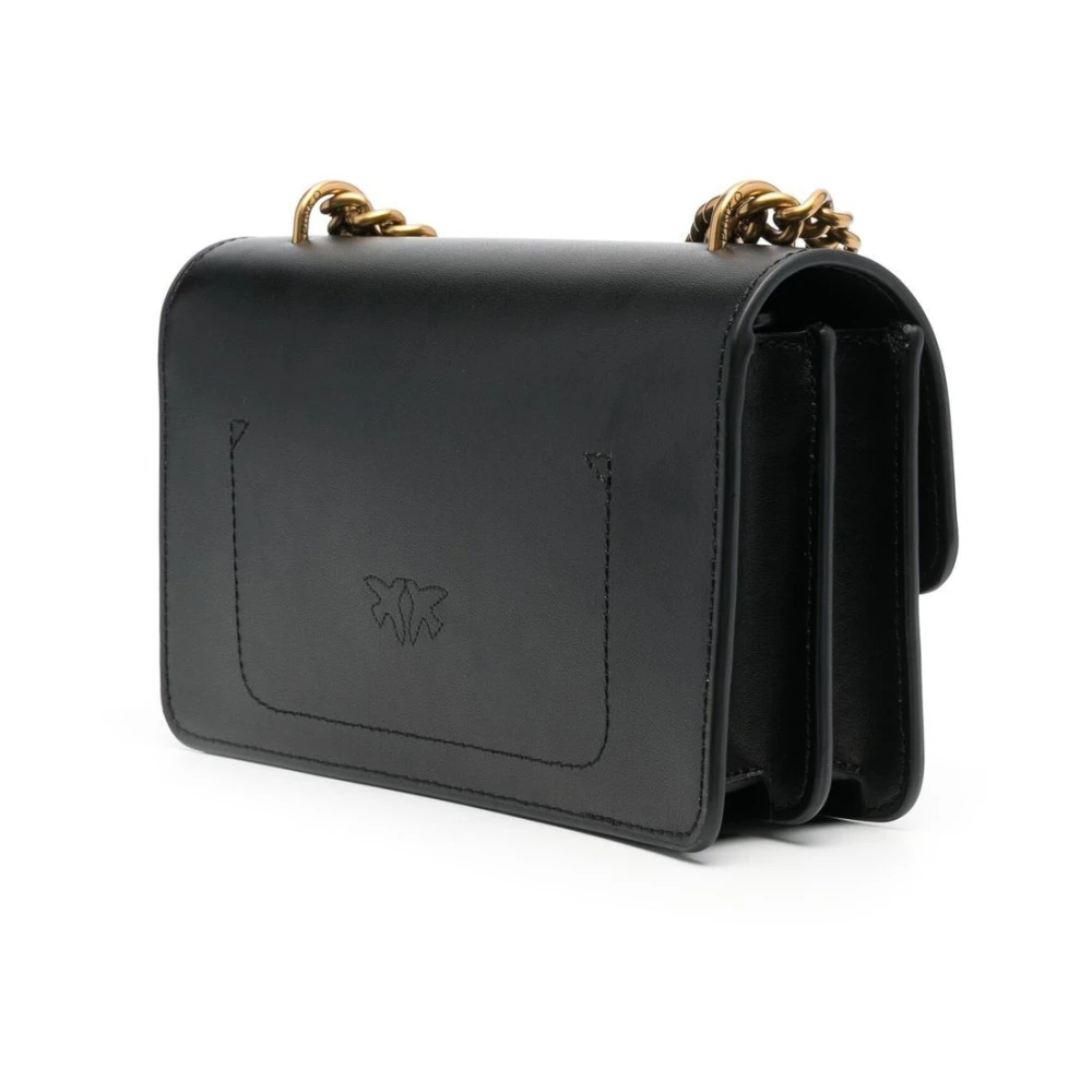 pinko Love Birds Zwarte Leren Schoudertas Black Dames