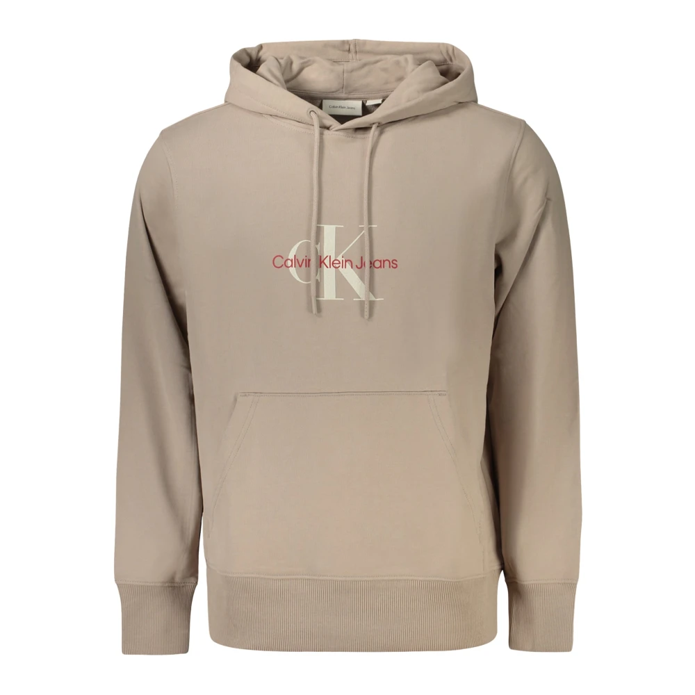 Calvin Klein Beige hoodie met centrale zak en logo Beige Heren
