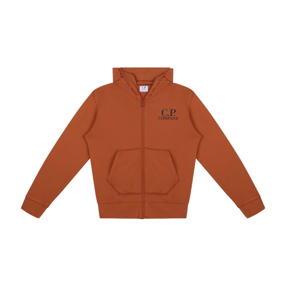 C.p. Company Men's Orange Logo Print Hooded Sweatshirt