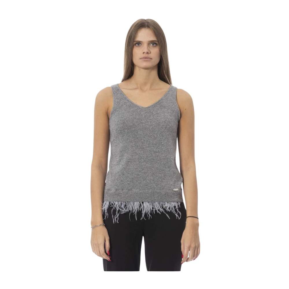 Baldinini Gevleugelde V-Hals Tanktop Gray Dames