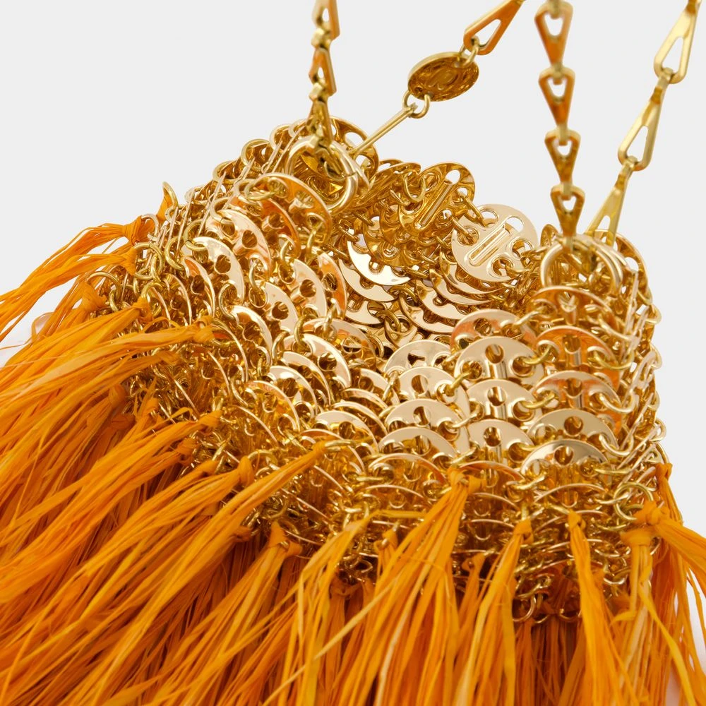 Paco Rabanne Oranje Raffia Franjes Schoudertas Orange Dames
