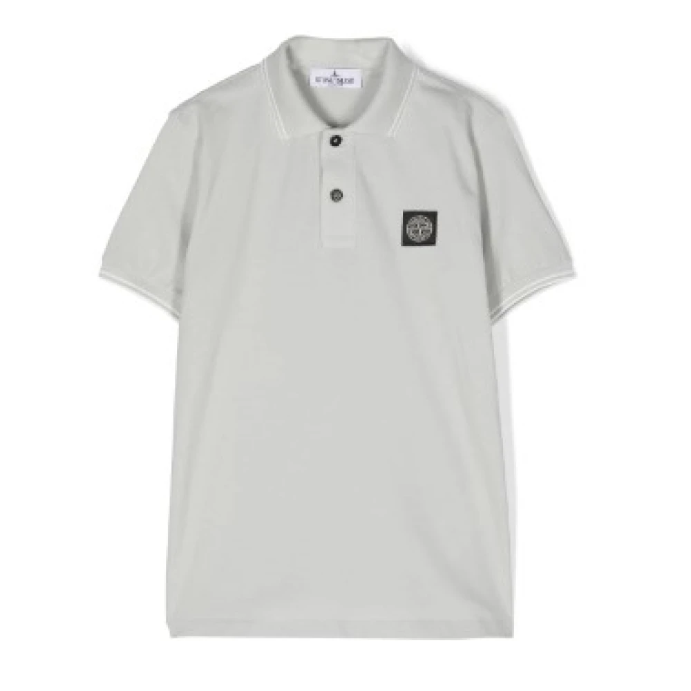 Stone Island Boys Gray T-Shirts,, Grey Polo With Striped Collar Size 8 Y