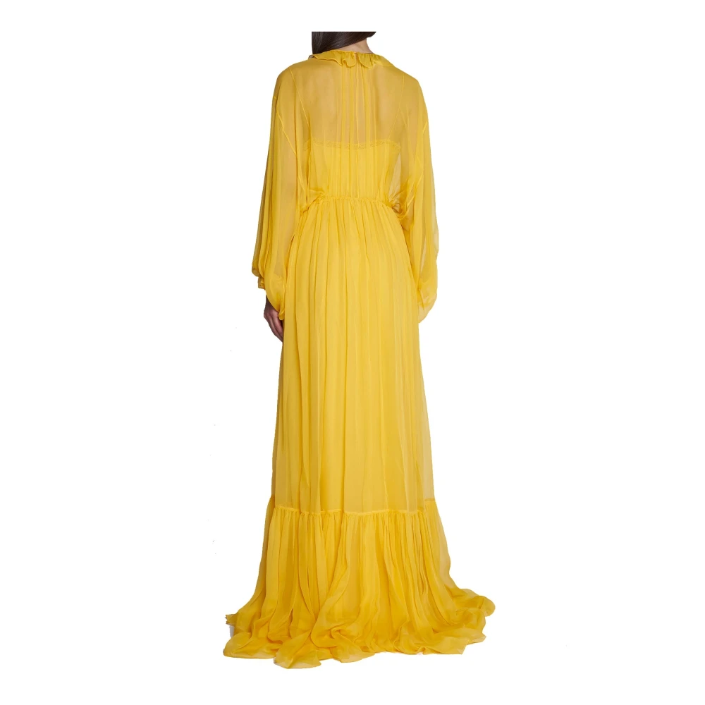 Gucci Zijden lange jurk met ruches Yellow Dames
