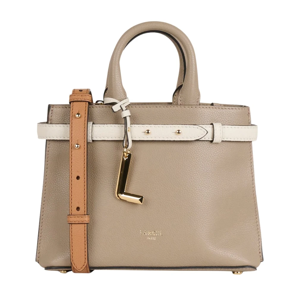 Lancel Women's Beige Grained Leather Handbag With Zip Compartment