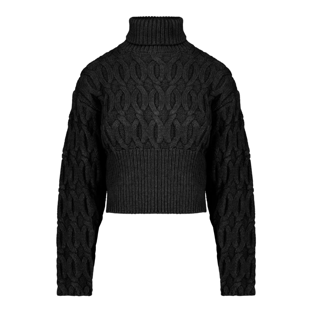 BomBoogie Maxi-neck Cable-knit Coltrui in wolmix Black Dames