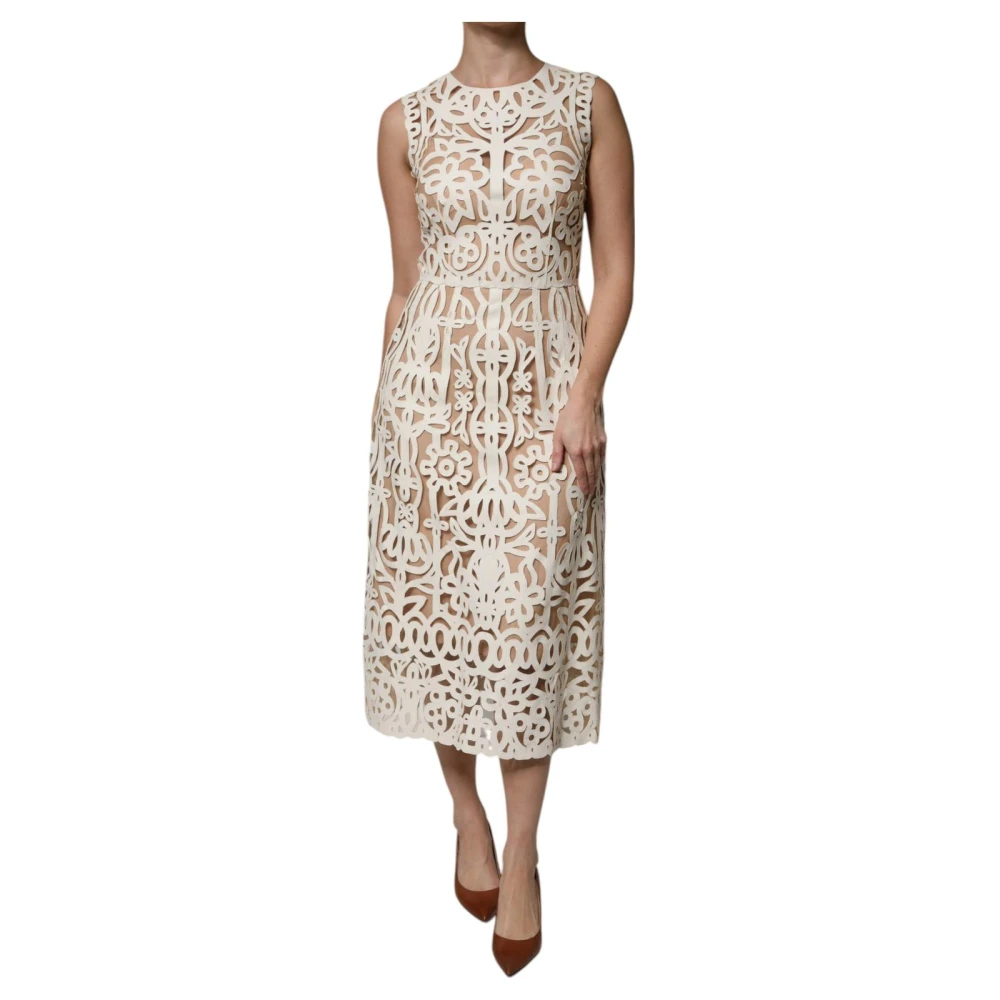 Dolce & Gabbana Witte Bloemen Kant Midi Jurk White Dames