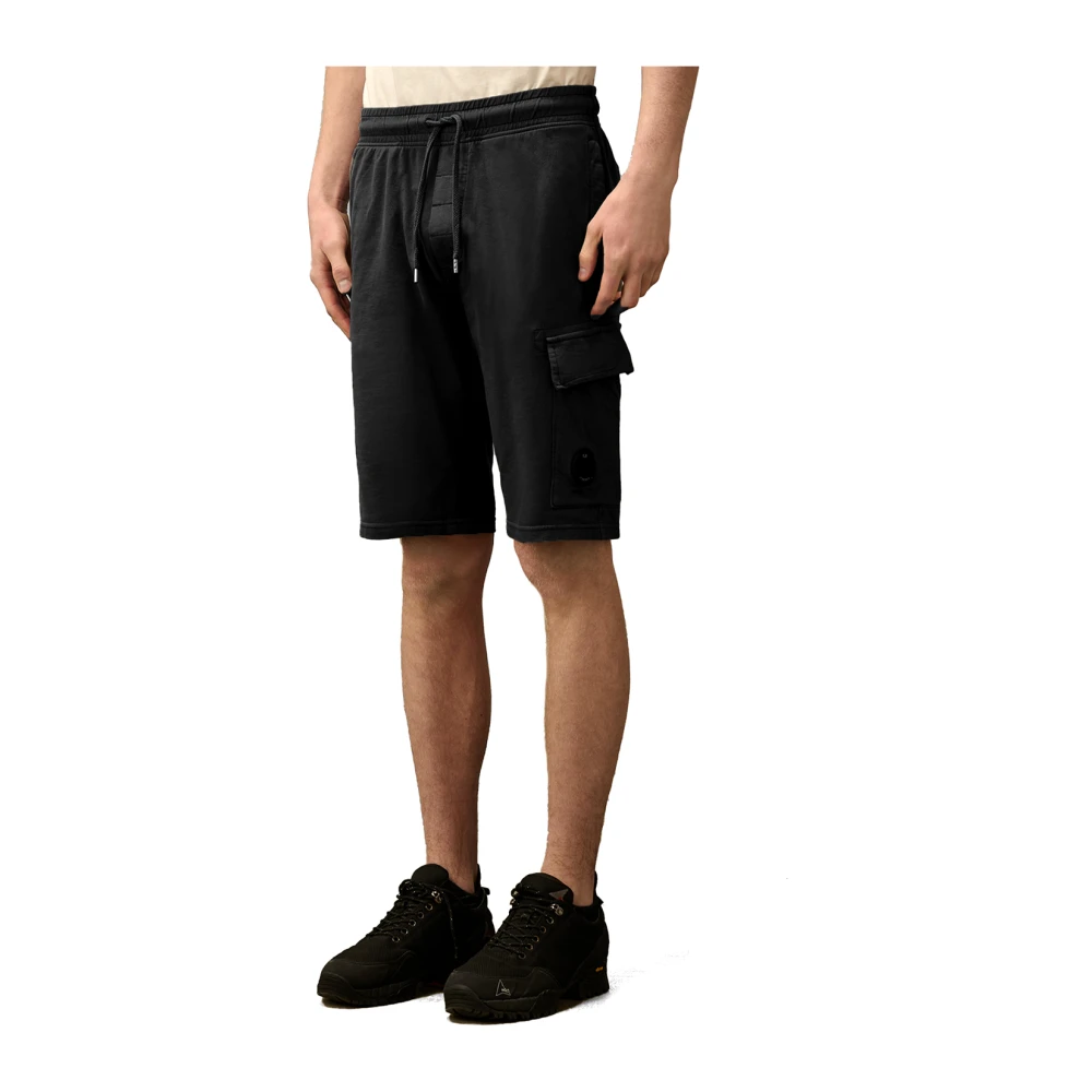 C.P. Company Zwarte Cargo Fleece Shorts met Lens Black Heren