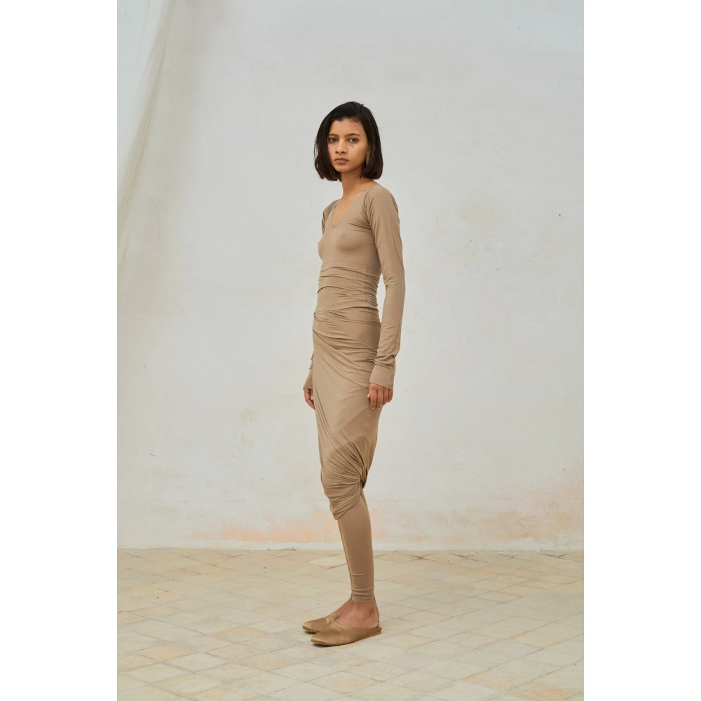 Cortana Hoge taille midi cupro stretch rok Brown Dames