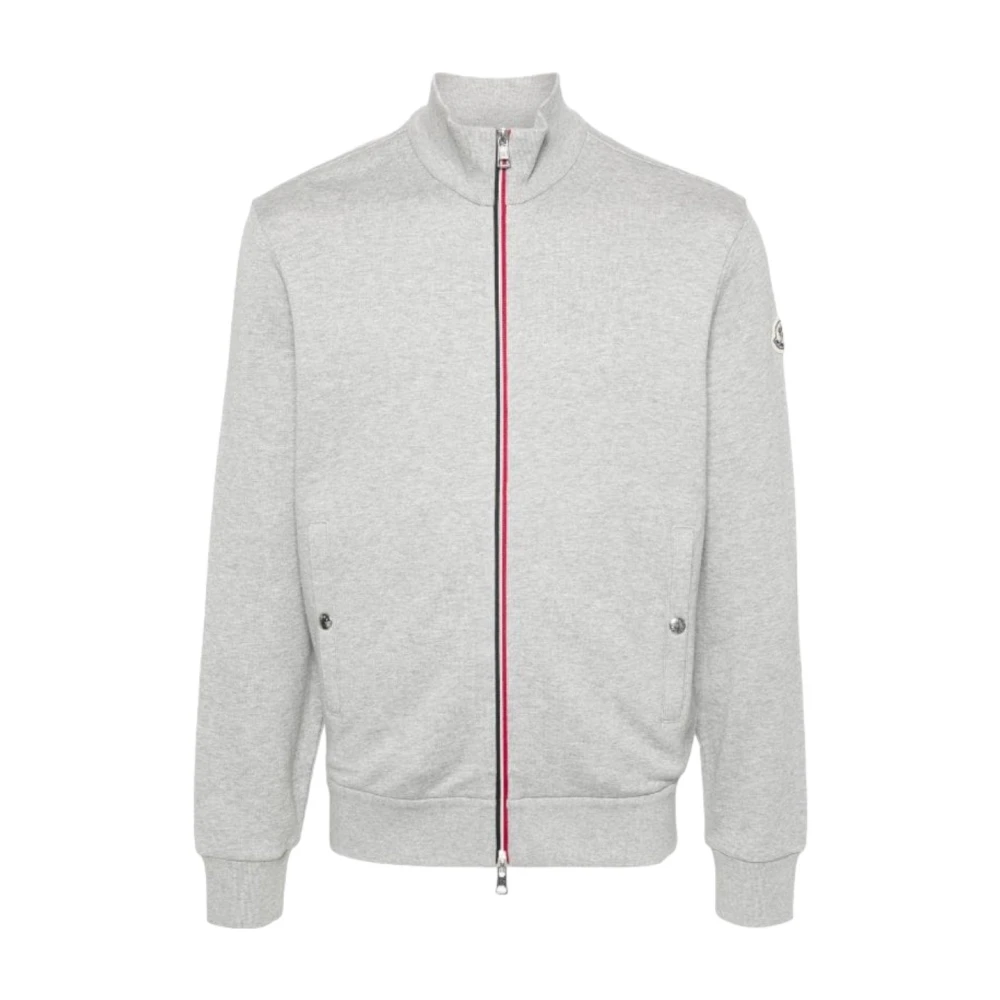 Moncler Tricolour Trim Zip-Up Sweatshirt Gray Heren
