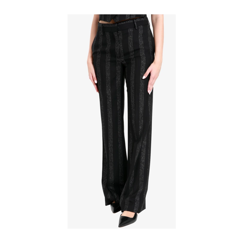 Msgm Zwarte Wijde Pijp Wollen Broek Black Dames