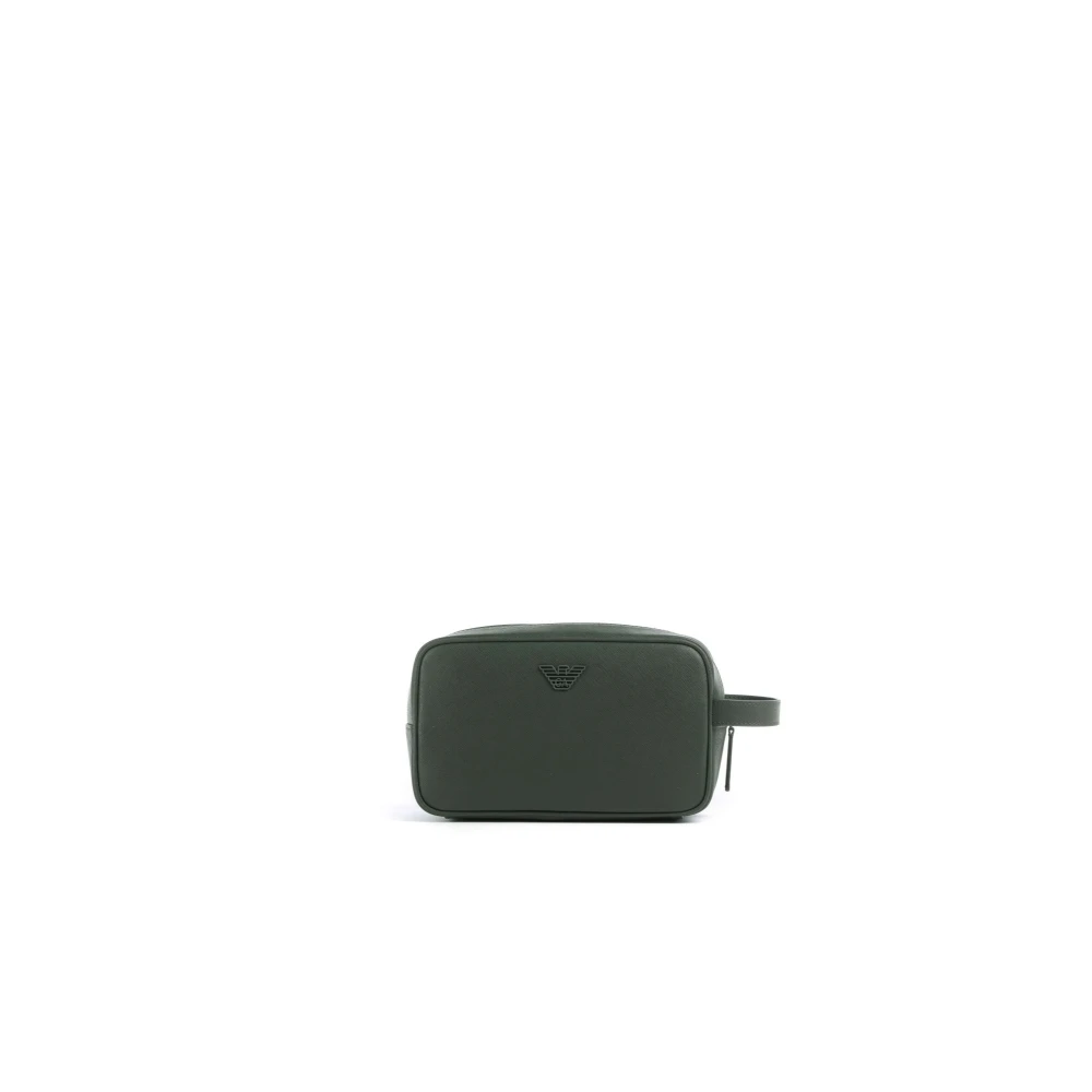 Emporio Armani Men's Green Asv Regenerated Saffiano Washbag - Toilet Bags - One Size - Bags