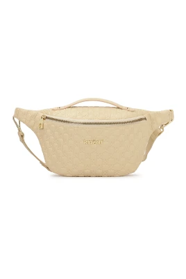 Beige läder njure präglad med monogram