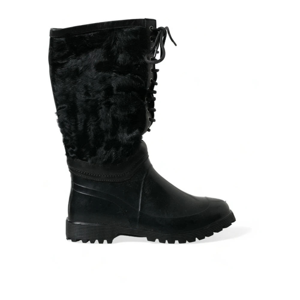 Dolce & Gabbana High Boots, Male, 8 Uk, Sleek Shearling Mid Calf Boots Black
