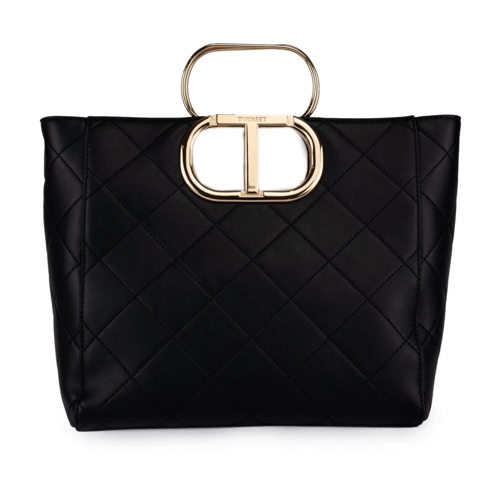 Twinset Gewatteerde Zwarte Handtas met Metalen T-handvat Black Dames
