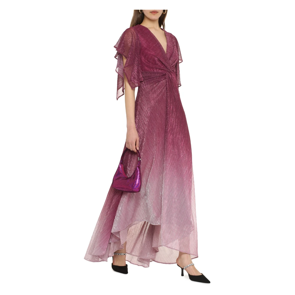 Talbot Runhof Gedrapeerde Lurex Jurk met Voorknoop Purple Dames