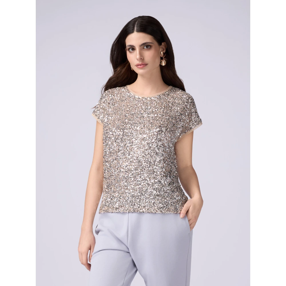 Oltre Tule blouse met volledige pailletten Gray Dames