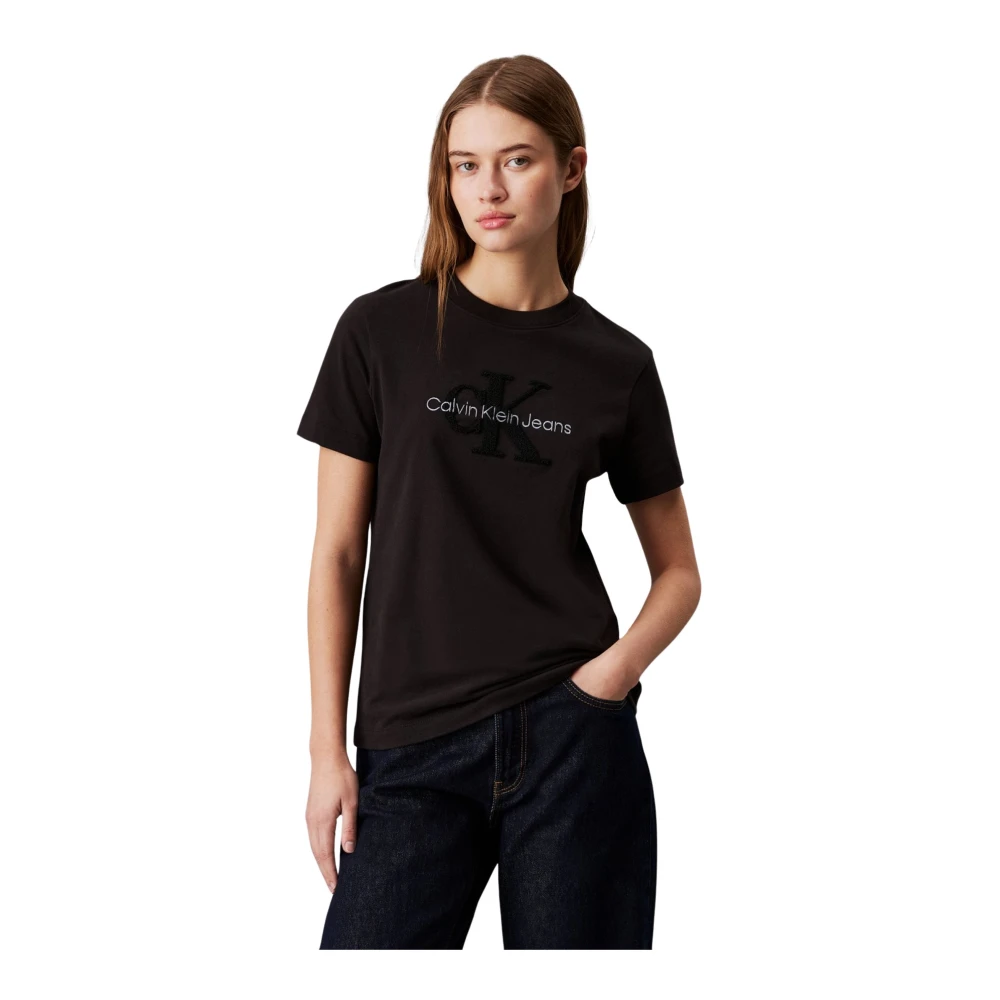 Calvin Klein Zwart Logo Textuur T-shirt Black Dames
