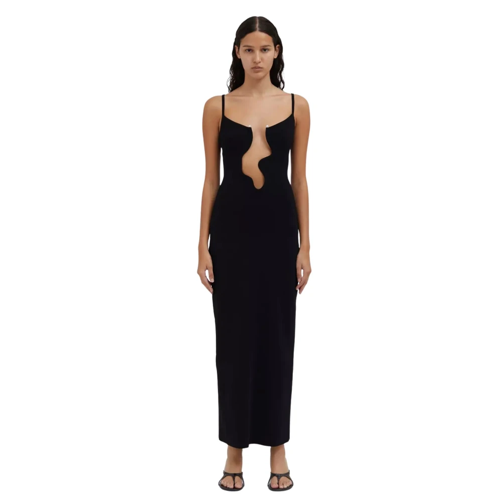 Christopher Esber Black Party Dresses, Female, M, Wave Neck Maxi Dress