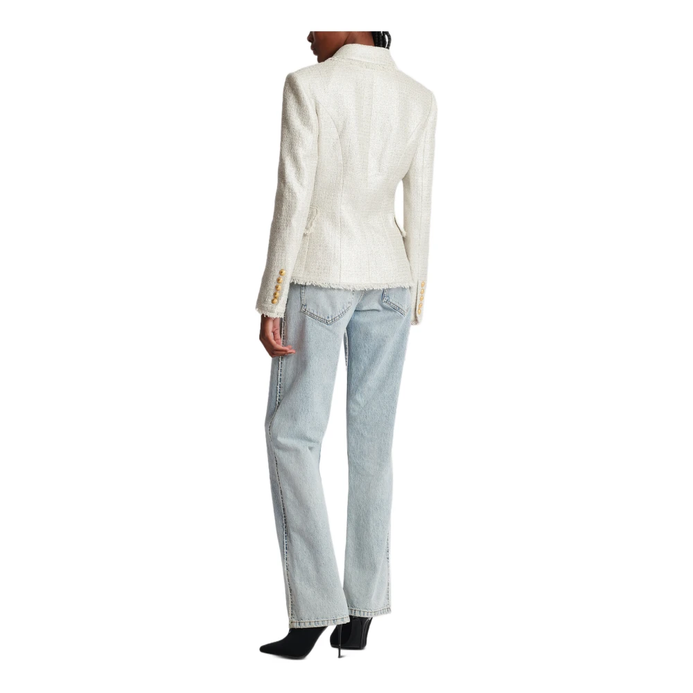 Balmain Double-breasted Tweed Jas Gray Dames