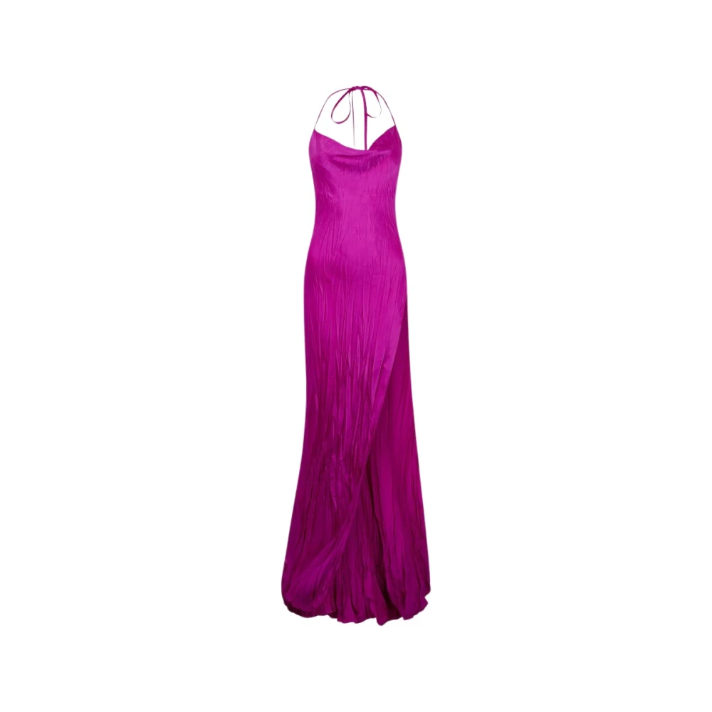 Roberto Cavalli Pink Crinkled Silk Long Dress - Female - Gowns - S - Dresses