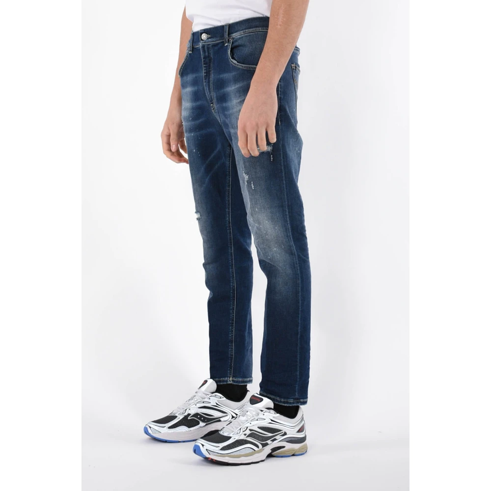 Dondup Super Skinny Jeans met Metalen Logo Blue Heren