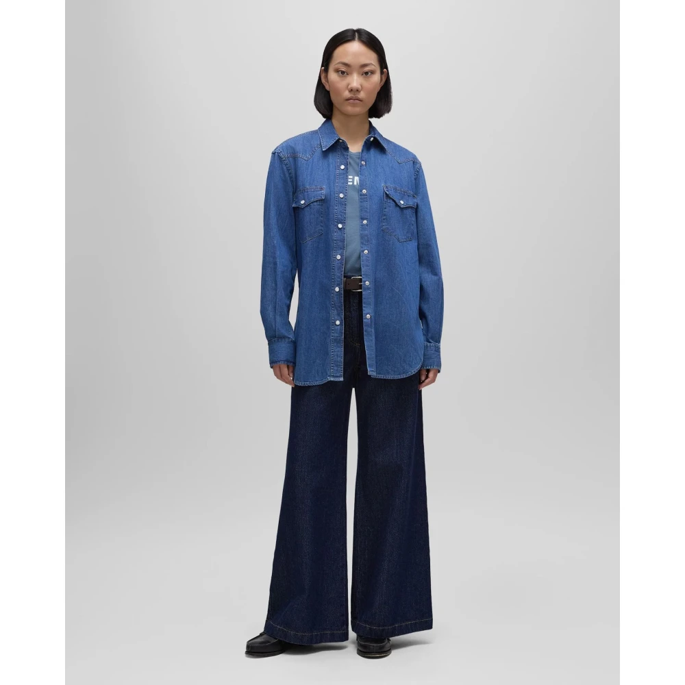 Aspesi Lange Denim Western Shirt Blue Dames