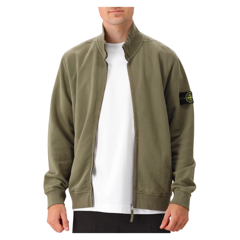 Stone Island Bomullsfleece Dragkedja Valnöt Jacka Green, Herr