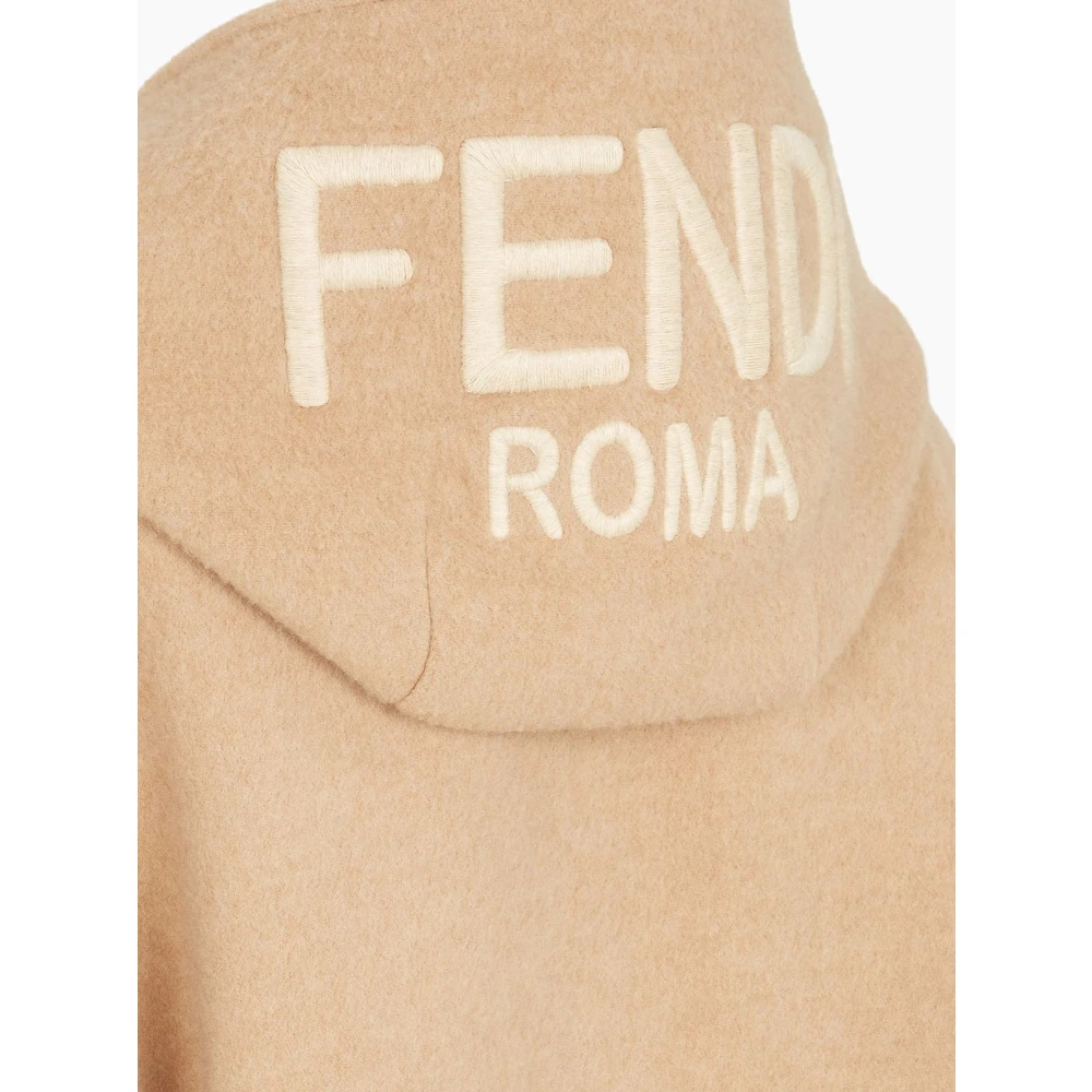 Fendi Wol Kasjmier Poncho met Leren Details Beige Dames