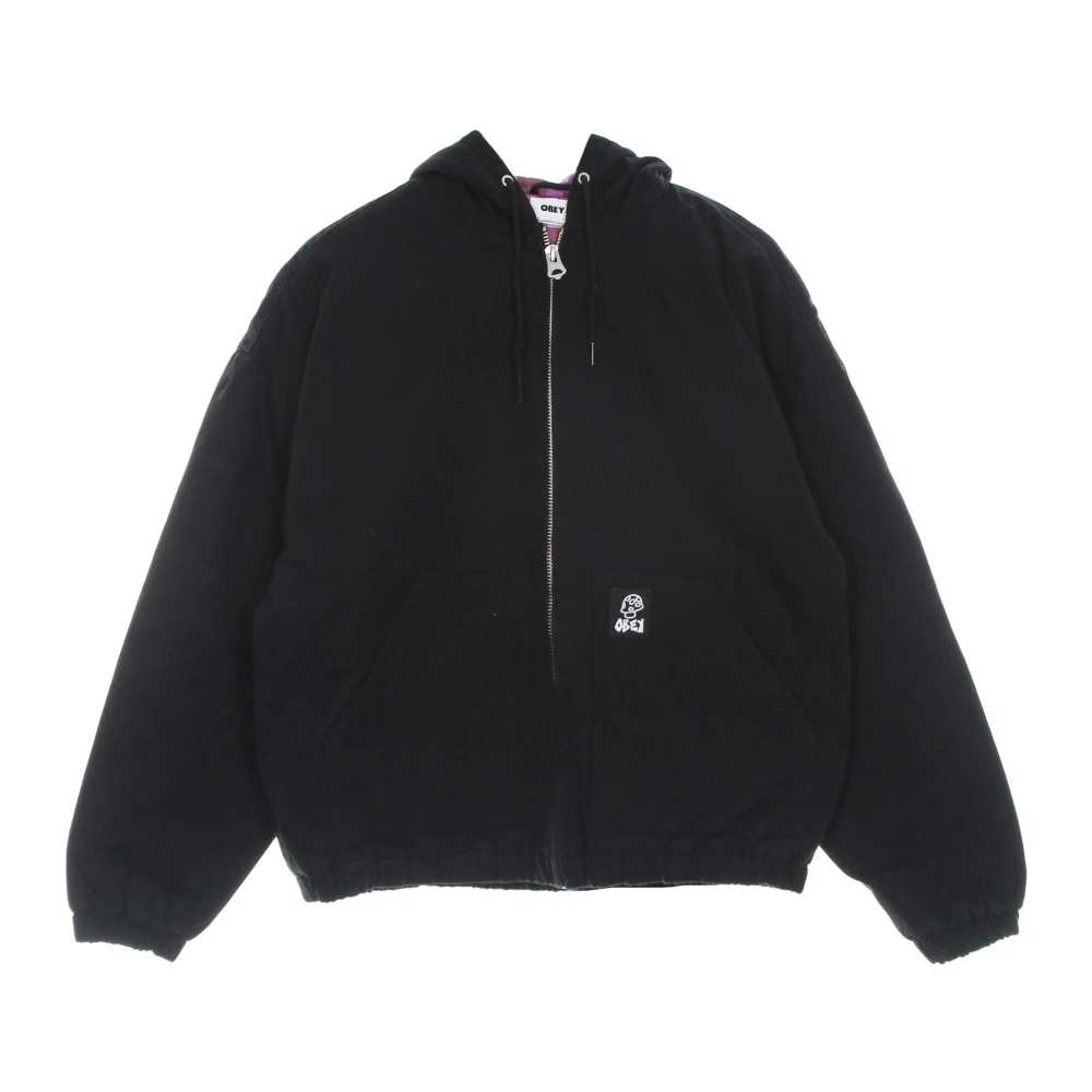 Obey Zwarte Hoodie Jas Katoenen Canvas Flanel Black Heren