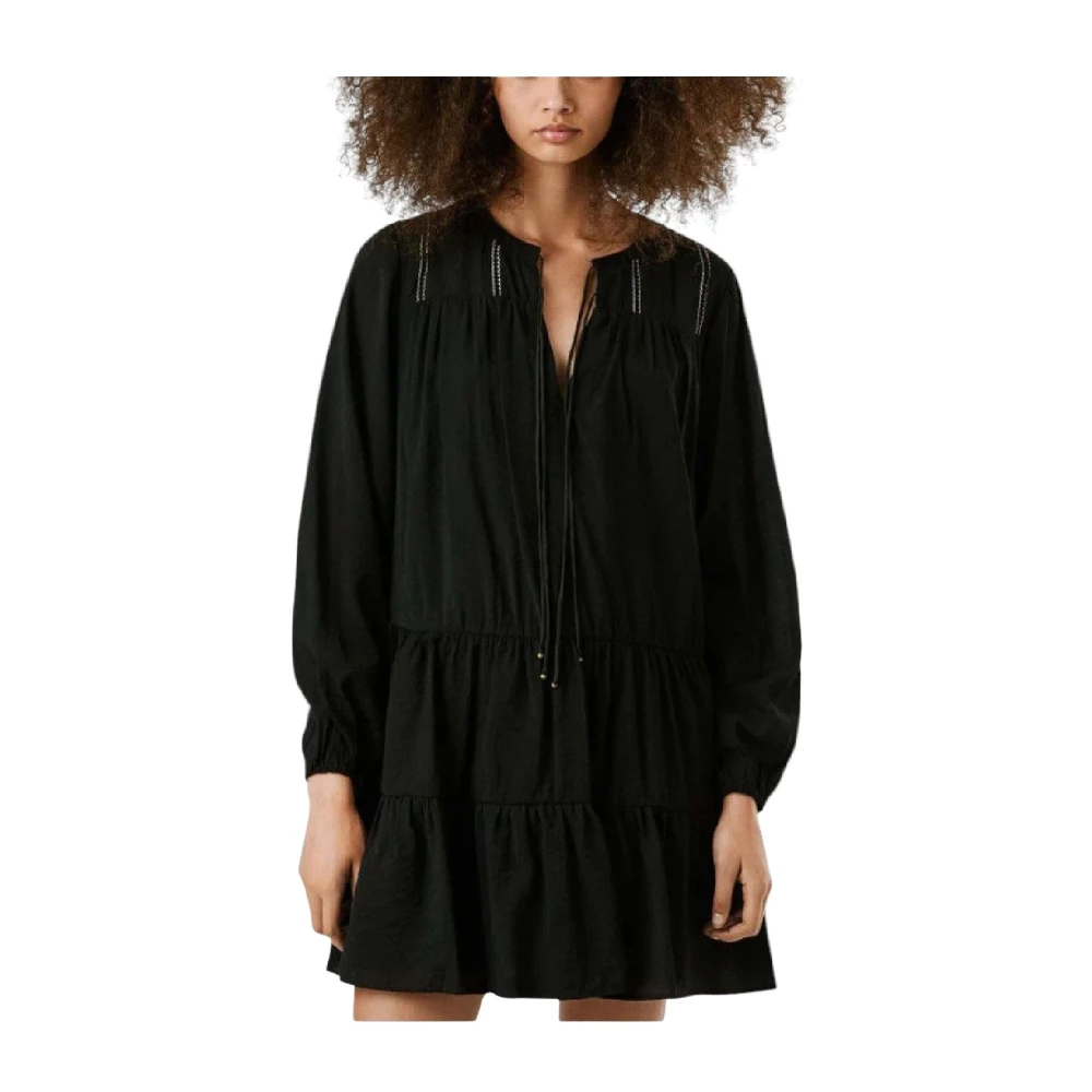 Pepe Jeans Women's Black Short Dresses, Xs, Flounce Dress With Ruffled Skirt