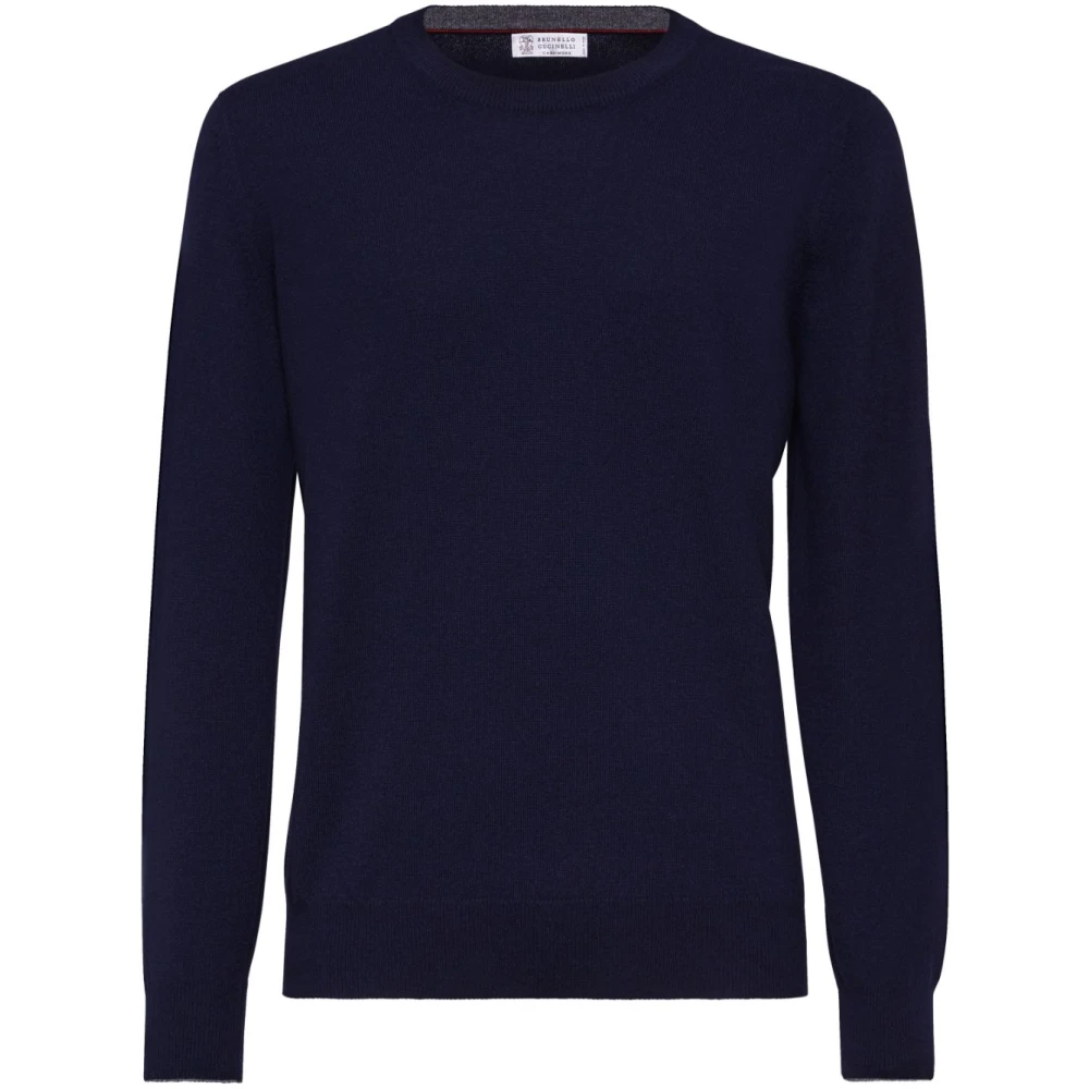 BRUNELLO CUCINELLI Kasjmier Navy Trui Geribbelde Zoom Blue Heren