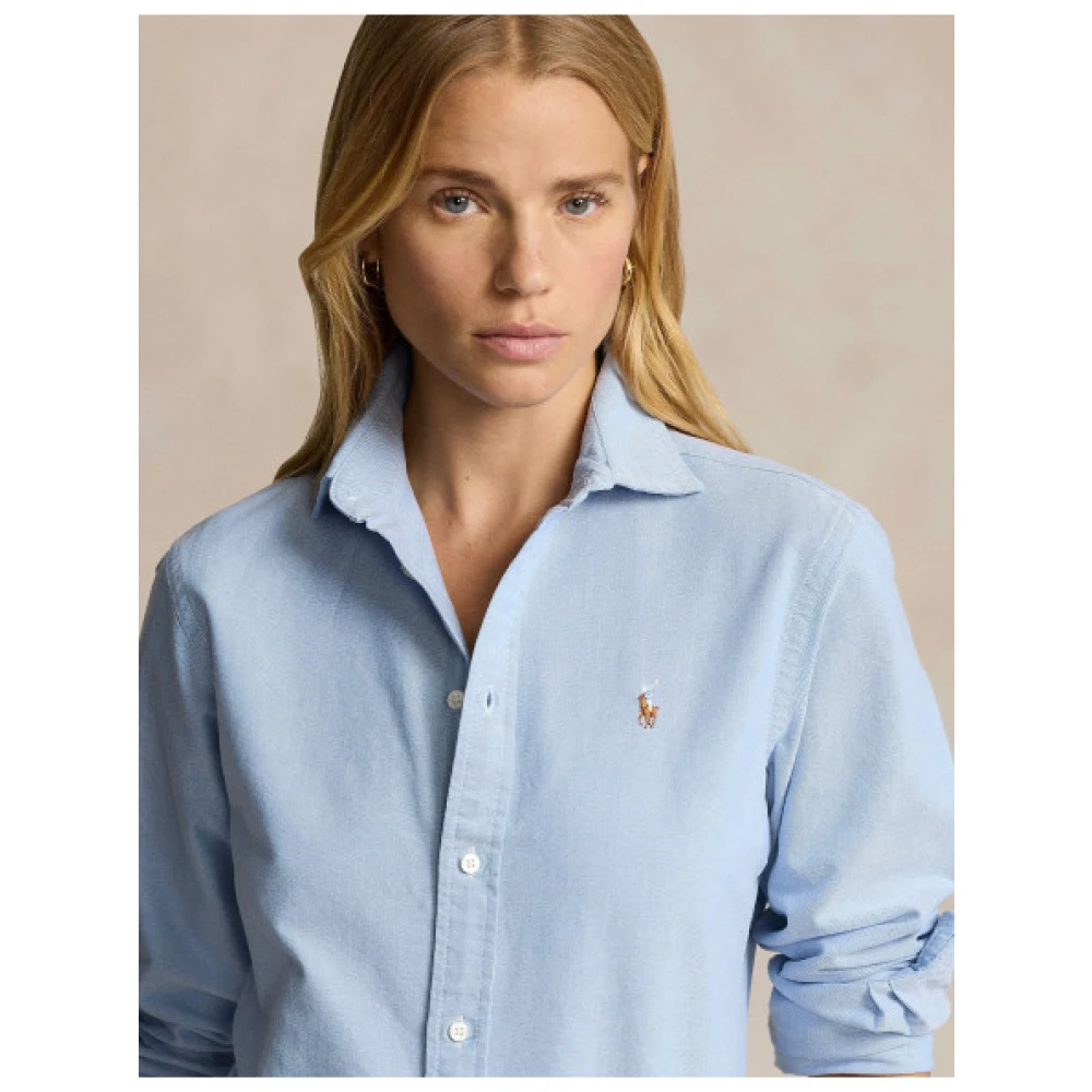 Polo Ralph Lauren Oxford Katoenen Overhemd Klassiek Logo Geborduurd Blue Dames