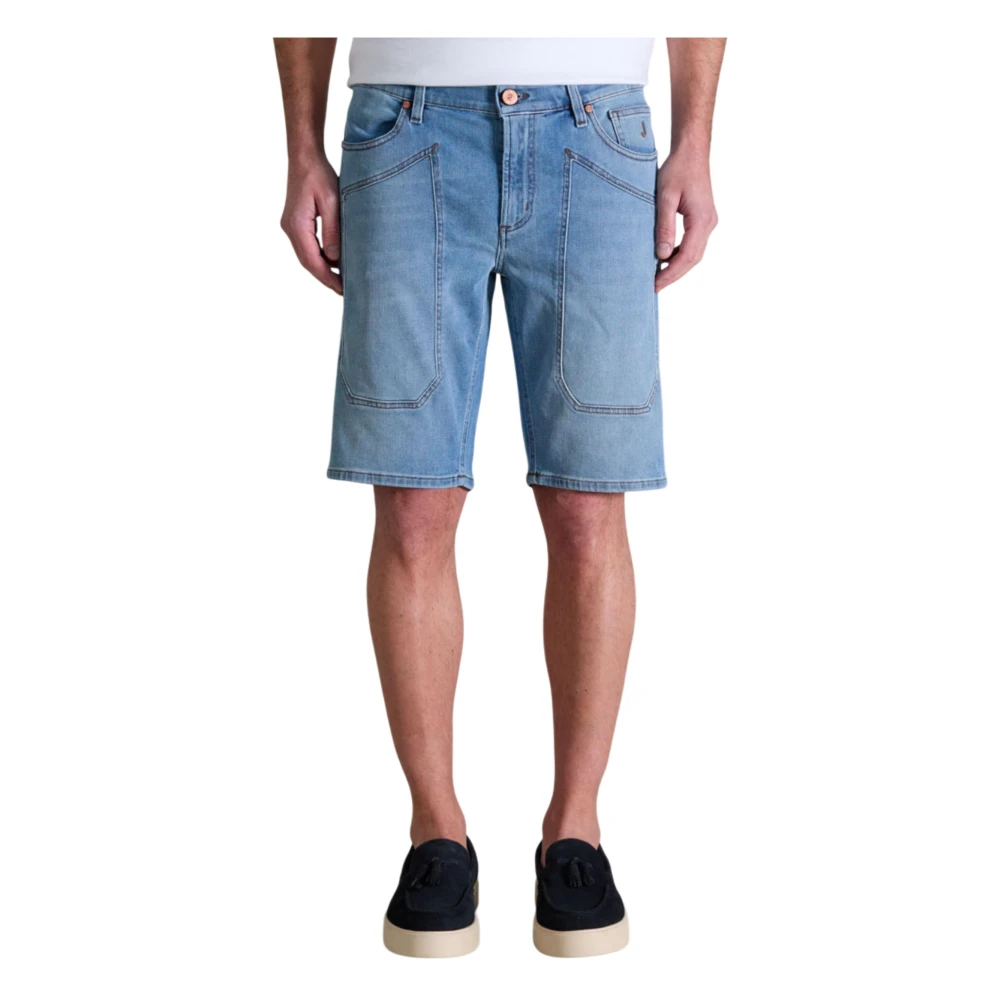 Jeckerson Men's Blue Denim Shorts, W30, Jayden 5 Pocket Slim Patch Bermuda Shorts