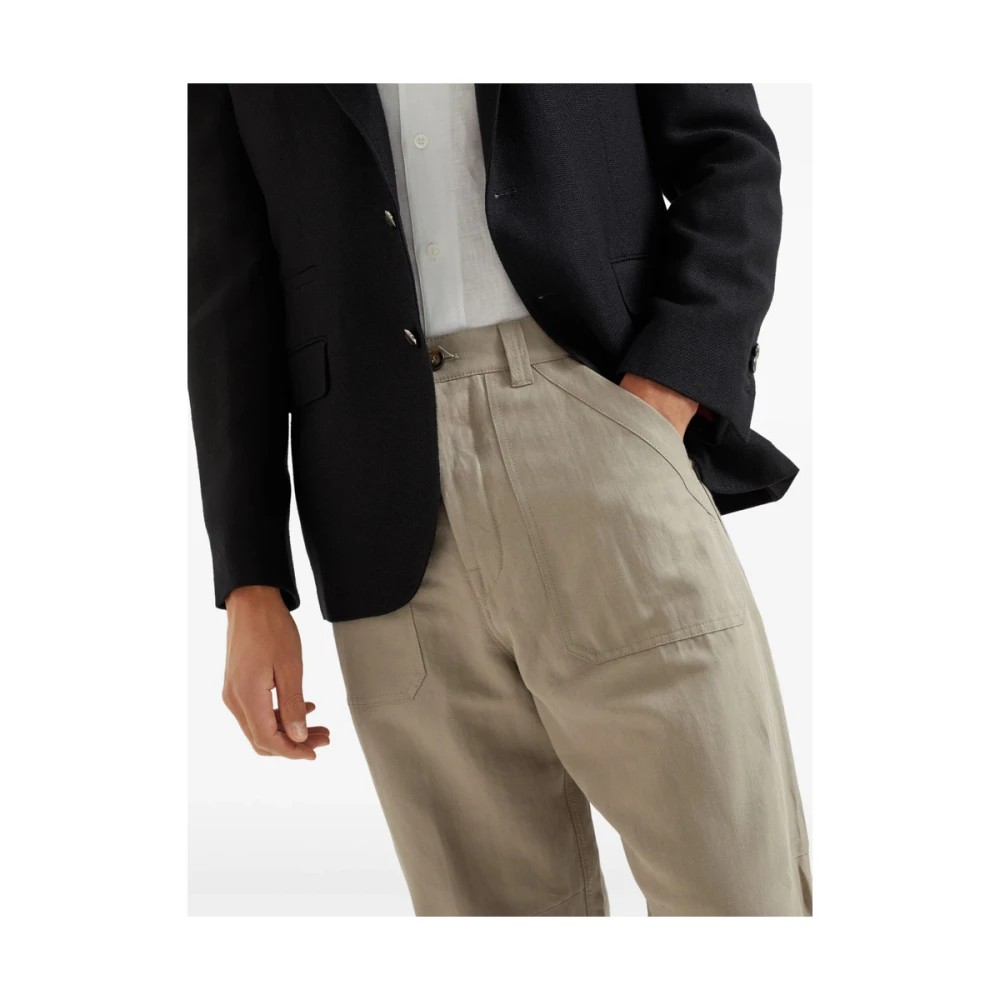 BRUNELLO CUCINELLI Beige Broek met Knoopsluiting Brown Heren