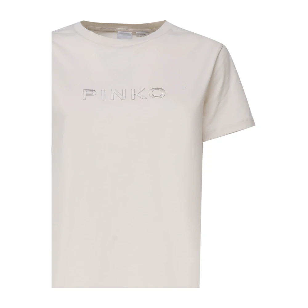 pinko Beige Logo Geborduurd Slim Fit T-shirt Beige Dames