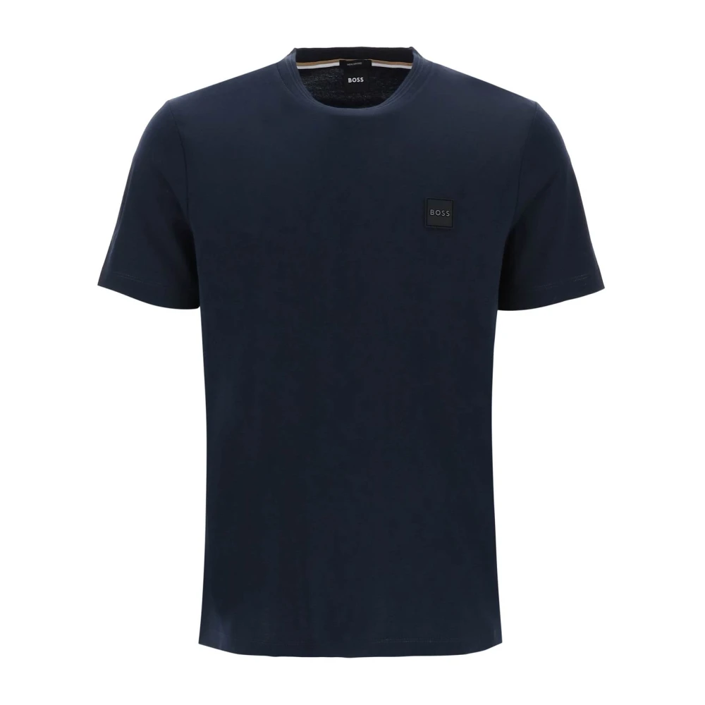 Hugo Boss T-shirt met logo patch en geribbelde hals Blue Heren