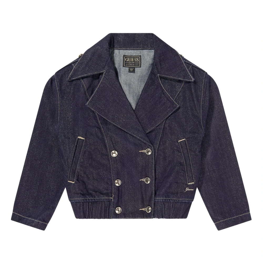 Guess Girls Blue Light Jackets, 14 Y, Lurex Denim Ruffle Jacket