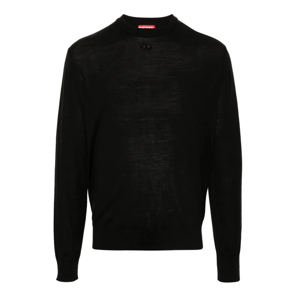 Diesel Zwarte Gebreide Trui Oval D Design Black Heren