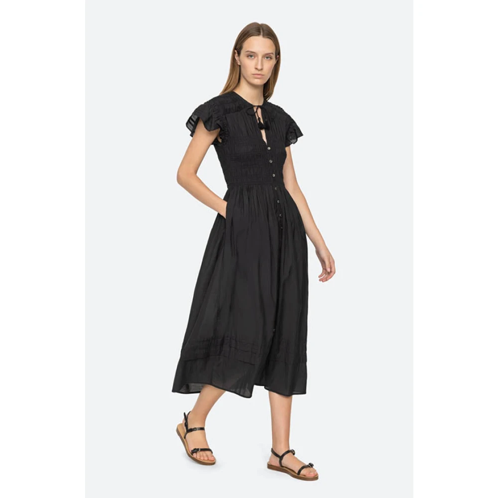 Sea NY Bloemenkatoenen jurk met kwastjes Black Dames