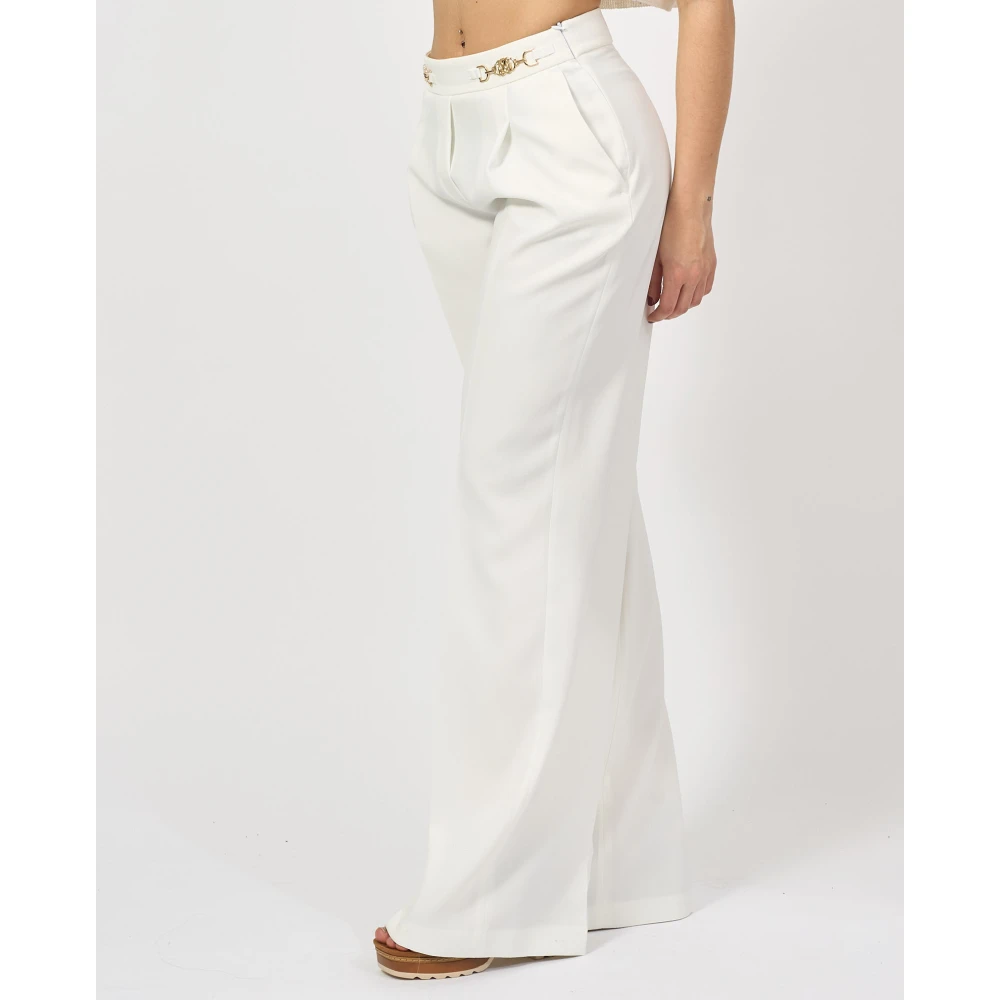 Gaëlle Paris Witte Wijde Pijp Broek met Gouden Details White Dames