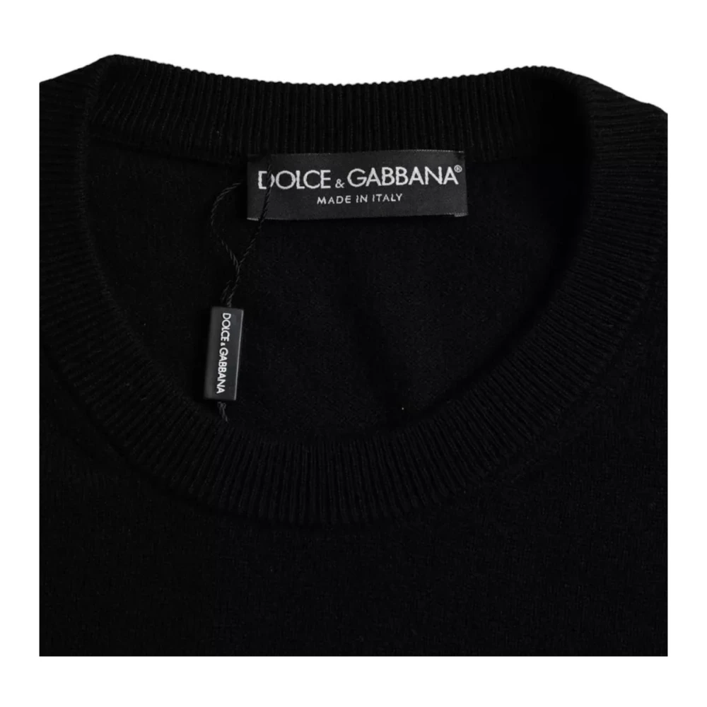 Dolce & Gabbana Zwarte Cashmere Logo Trui voor Mannen Black Heren